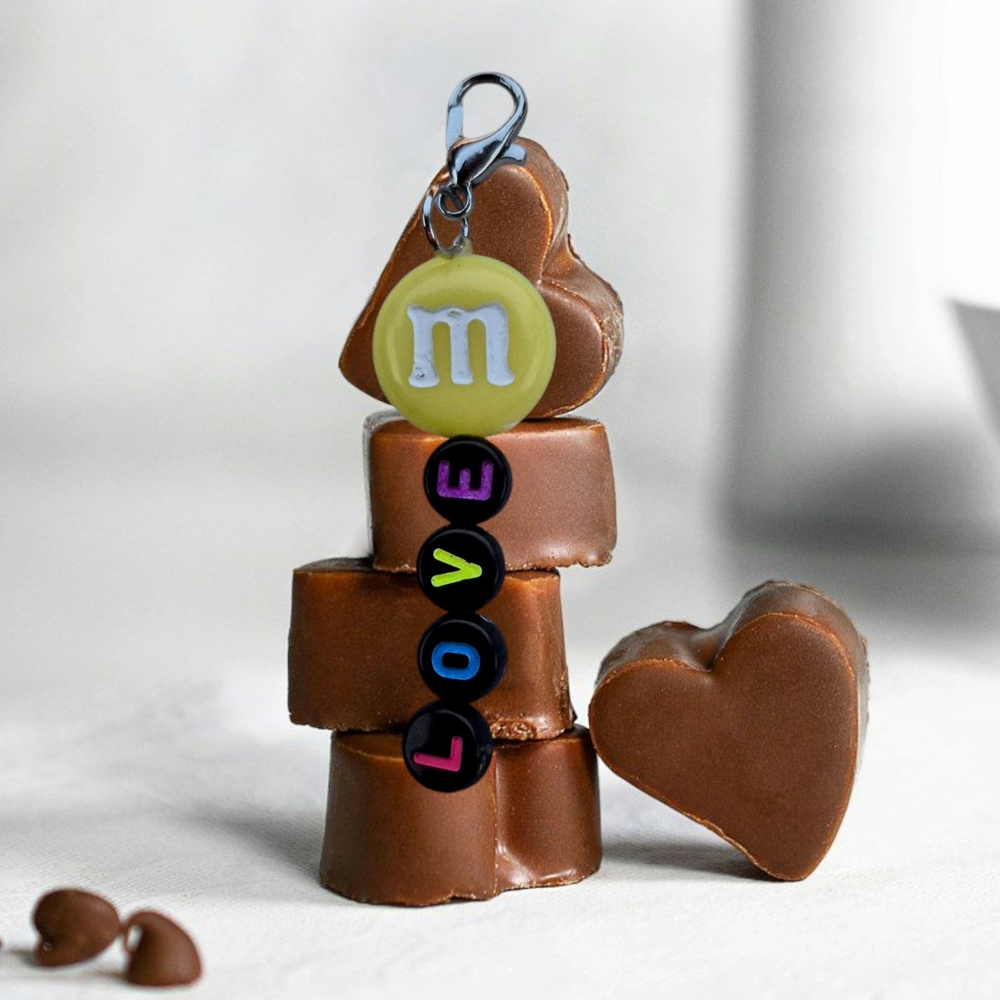 Heart-Shaped Chocolate Keychain with Love Charm